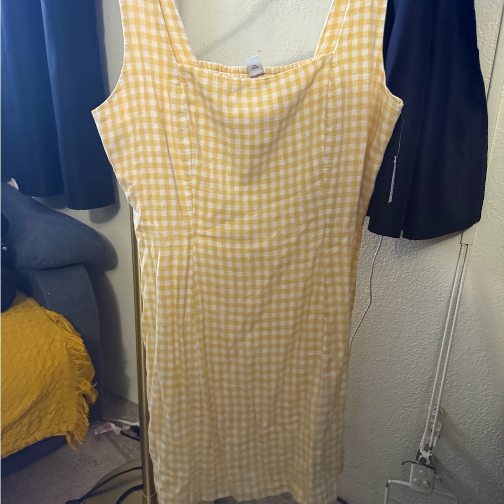 Old Navy Yellow Checkered Midi Dress